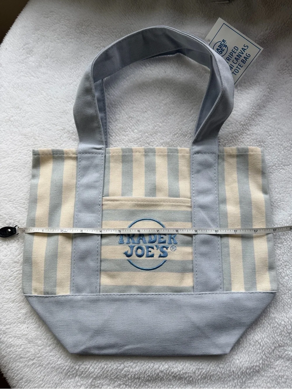 🛍️✨ NWT Mini Trader Joe's Canvas Tote Bag – Blue & Beige Stripes 🔥NEW RELEASE